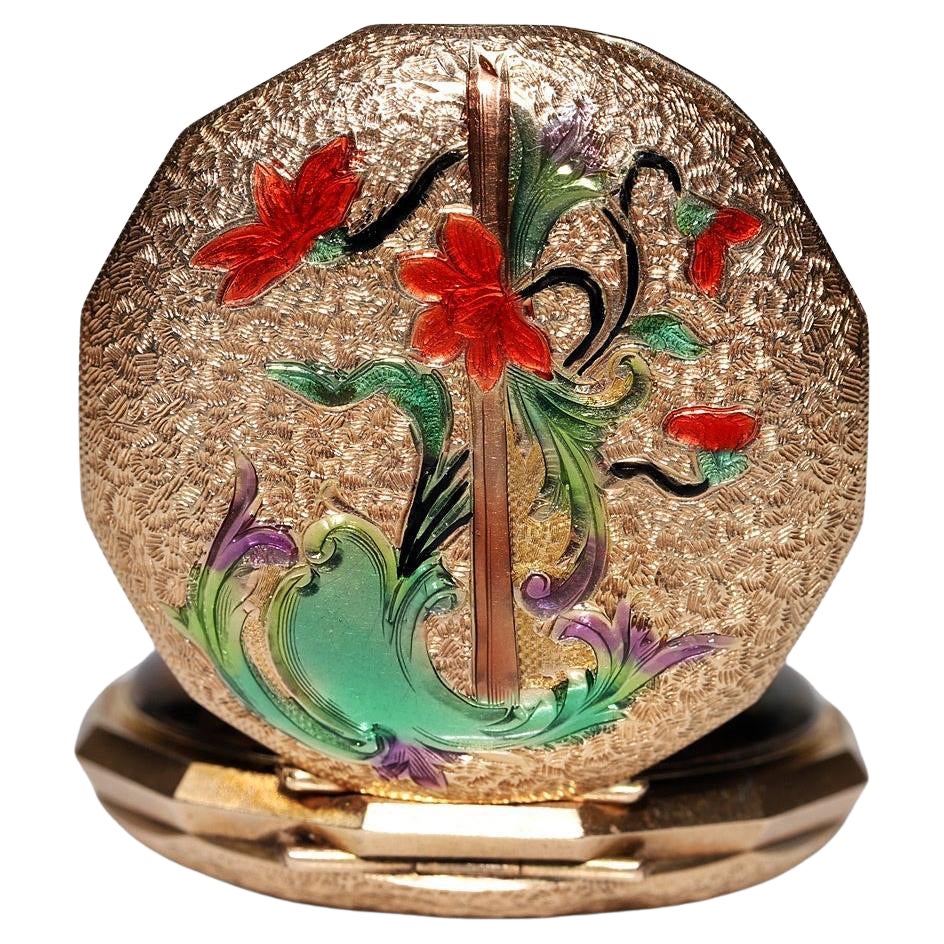 Antique 14k Gold Enamel Decorated Pendant Pocket Watches