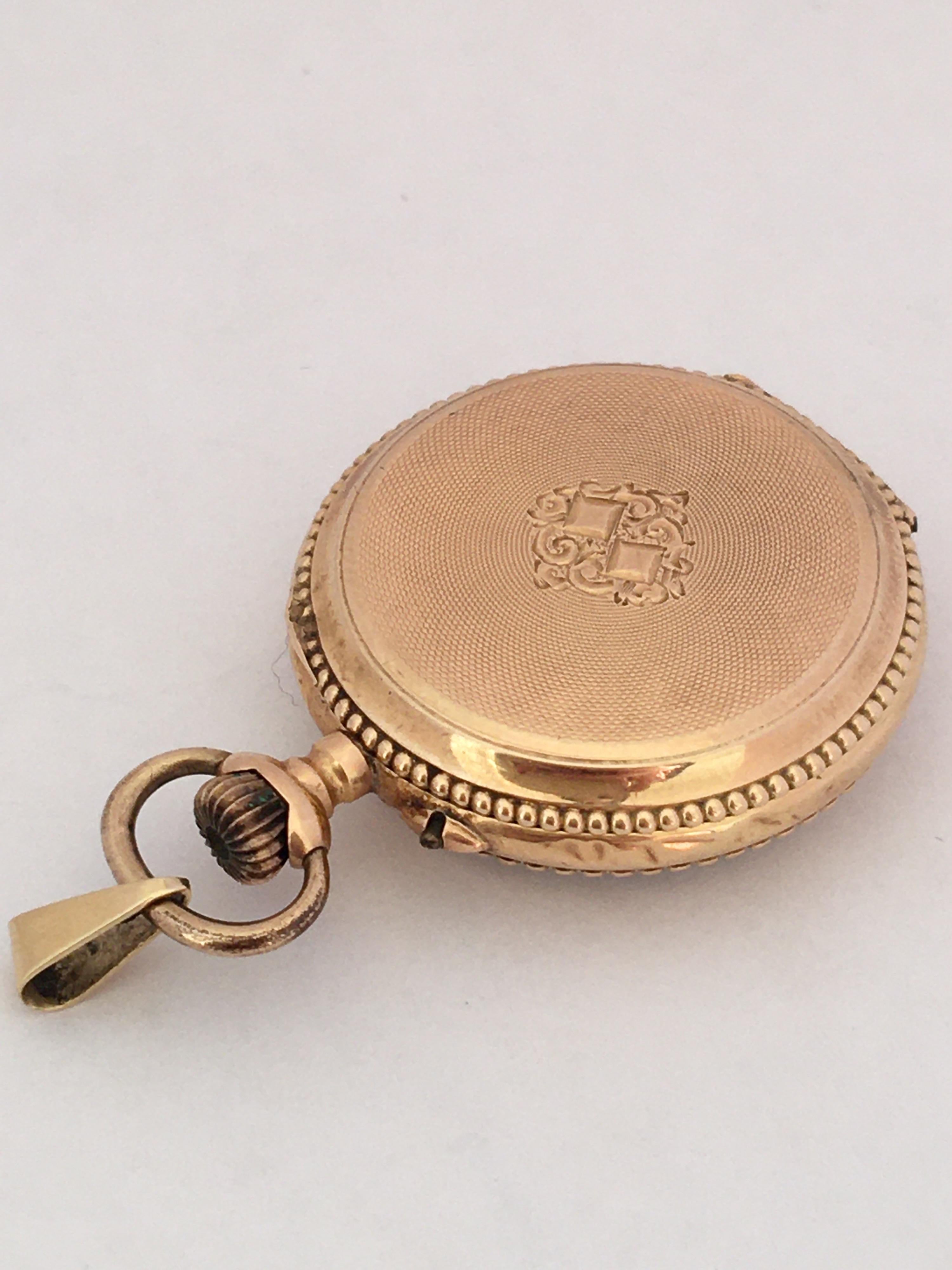 Antique 14 Karat Gold Engine Turned Case Key-Less Pendant Watch 6