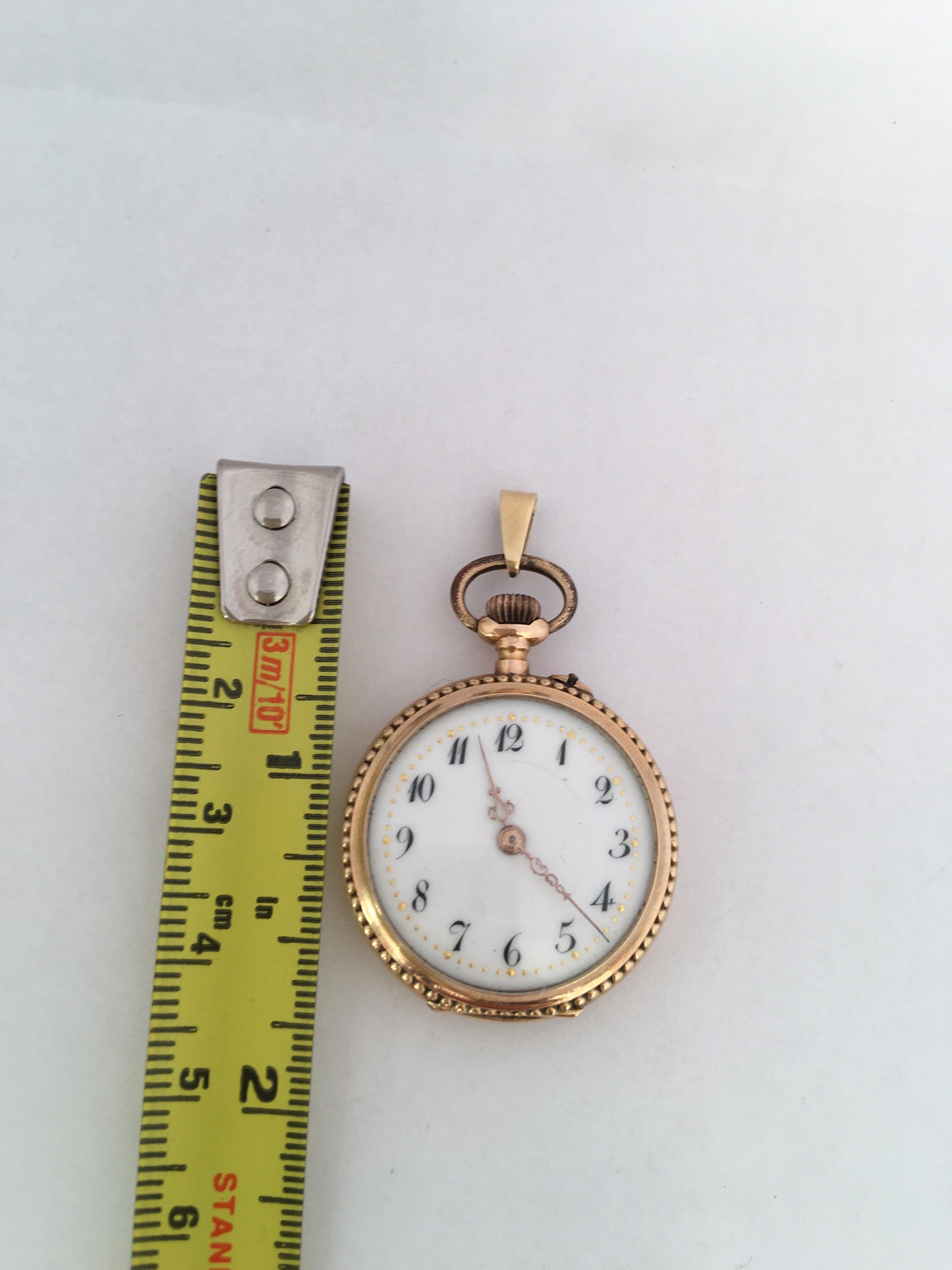 Antique 14 Karat Gold Engine Turned Case Key-Less Pendant Watch 7