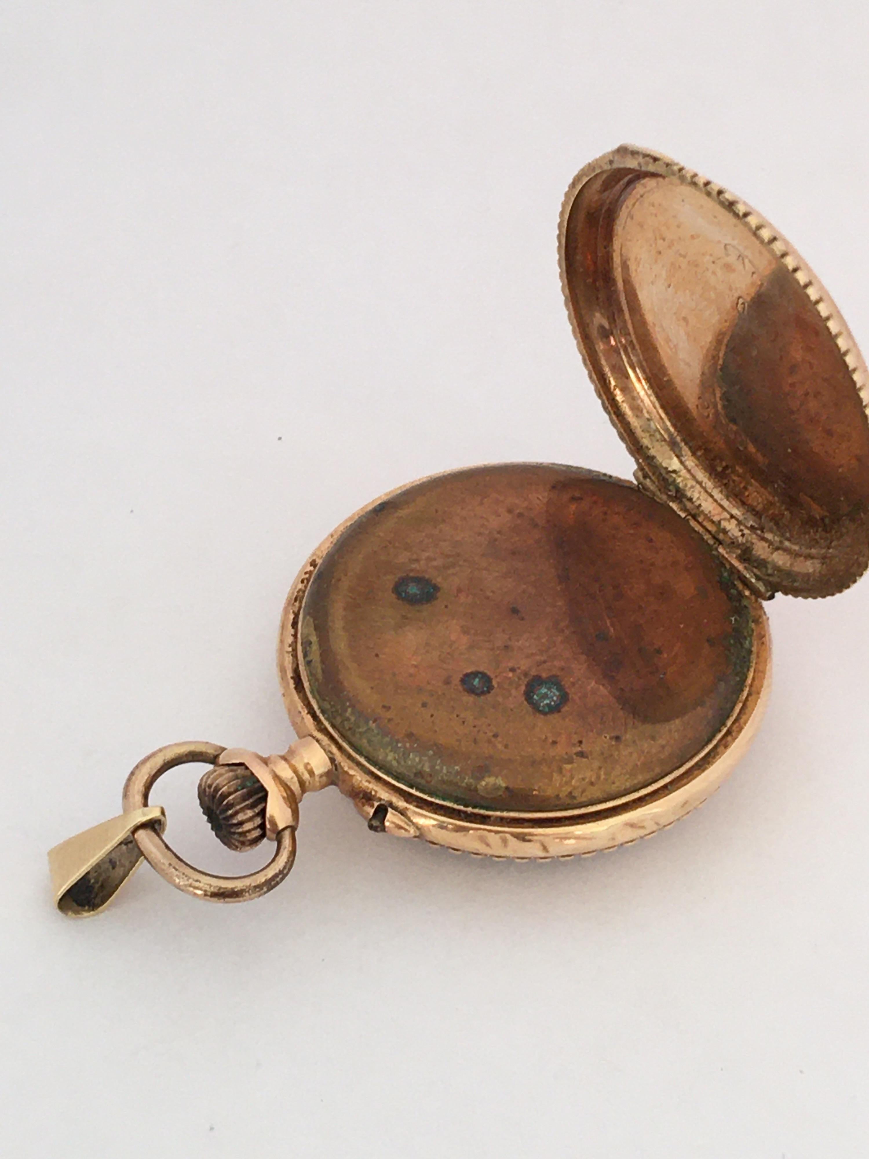 Antique 14 Karat Gold Engine Turned Case Key-Less Pendant Watch 2