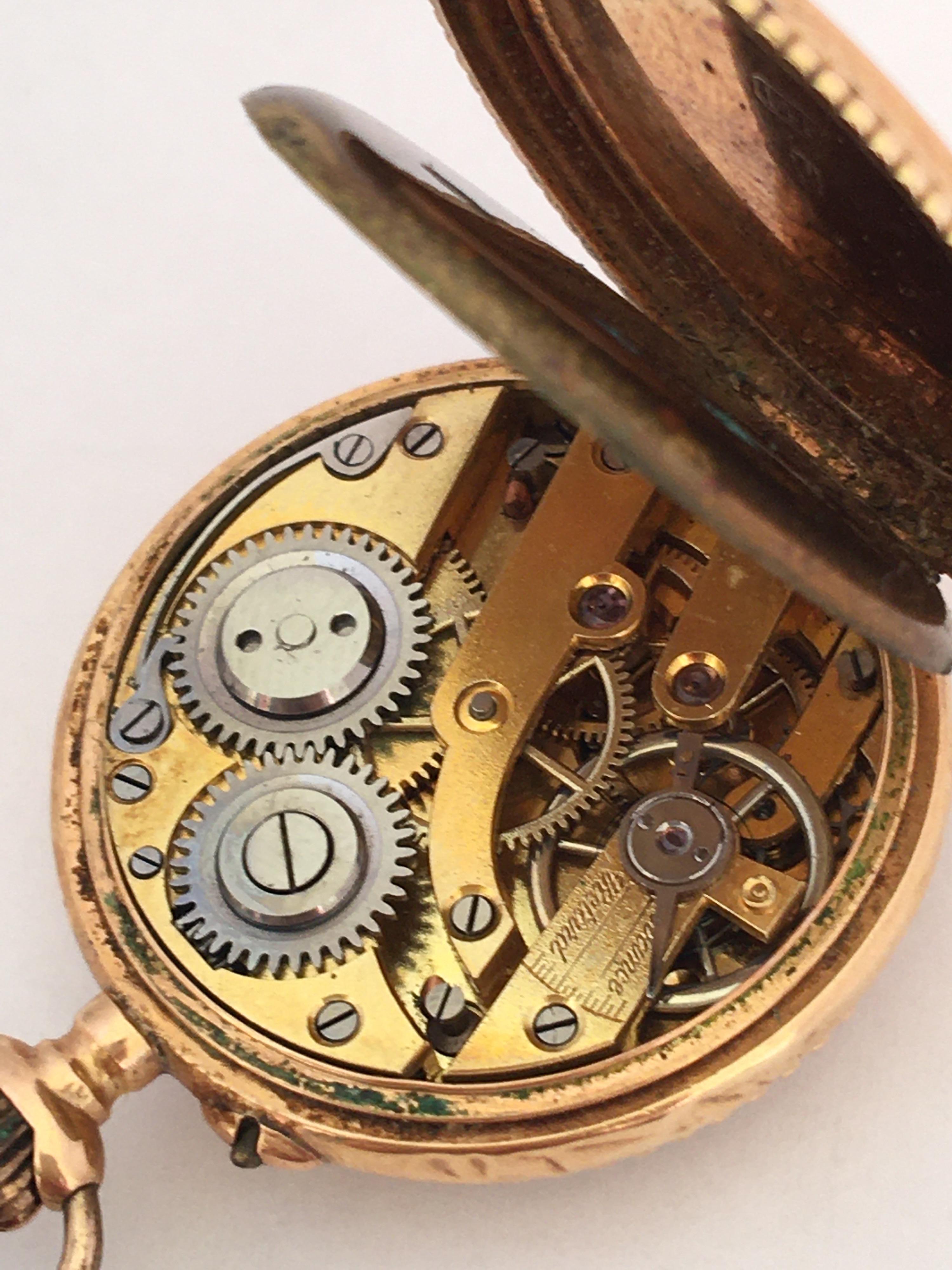Antique 14 Karat Gold Engine Turned Case Key-Less Pendant Watch 3