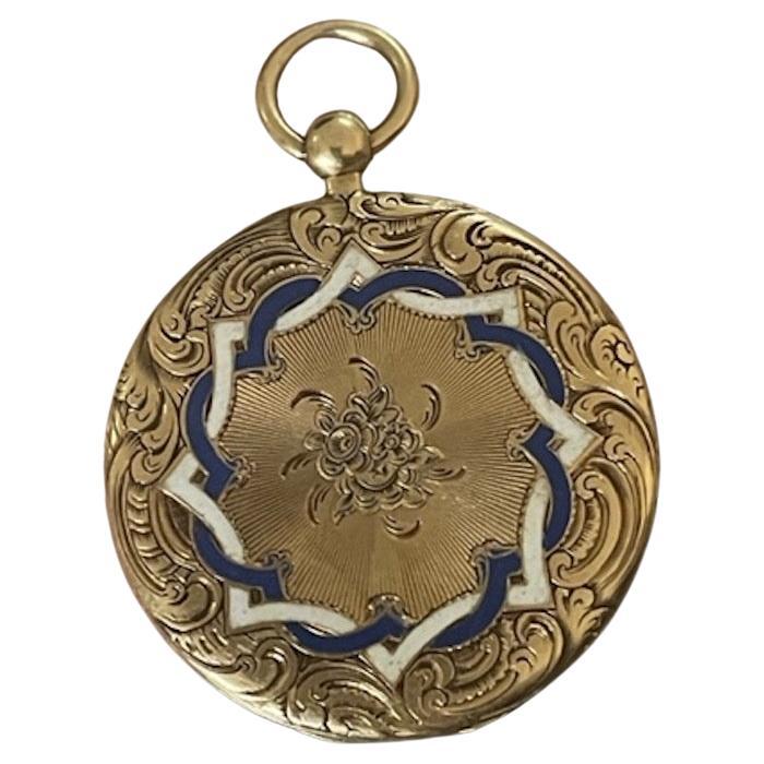 Antique 14k Gold Engraved and White and Blue Enamel Victorian Locket 5