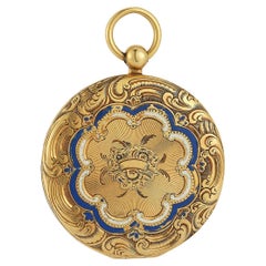 Antikes viktorianisches Medaillon aus 14 Karat Gold mit Gravur und weißer und blauer Emaille 
