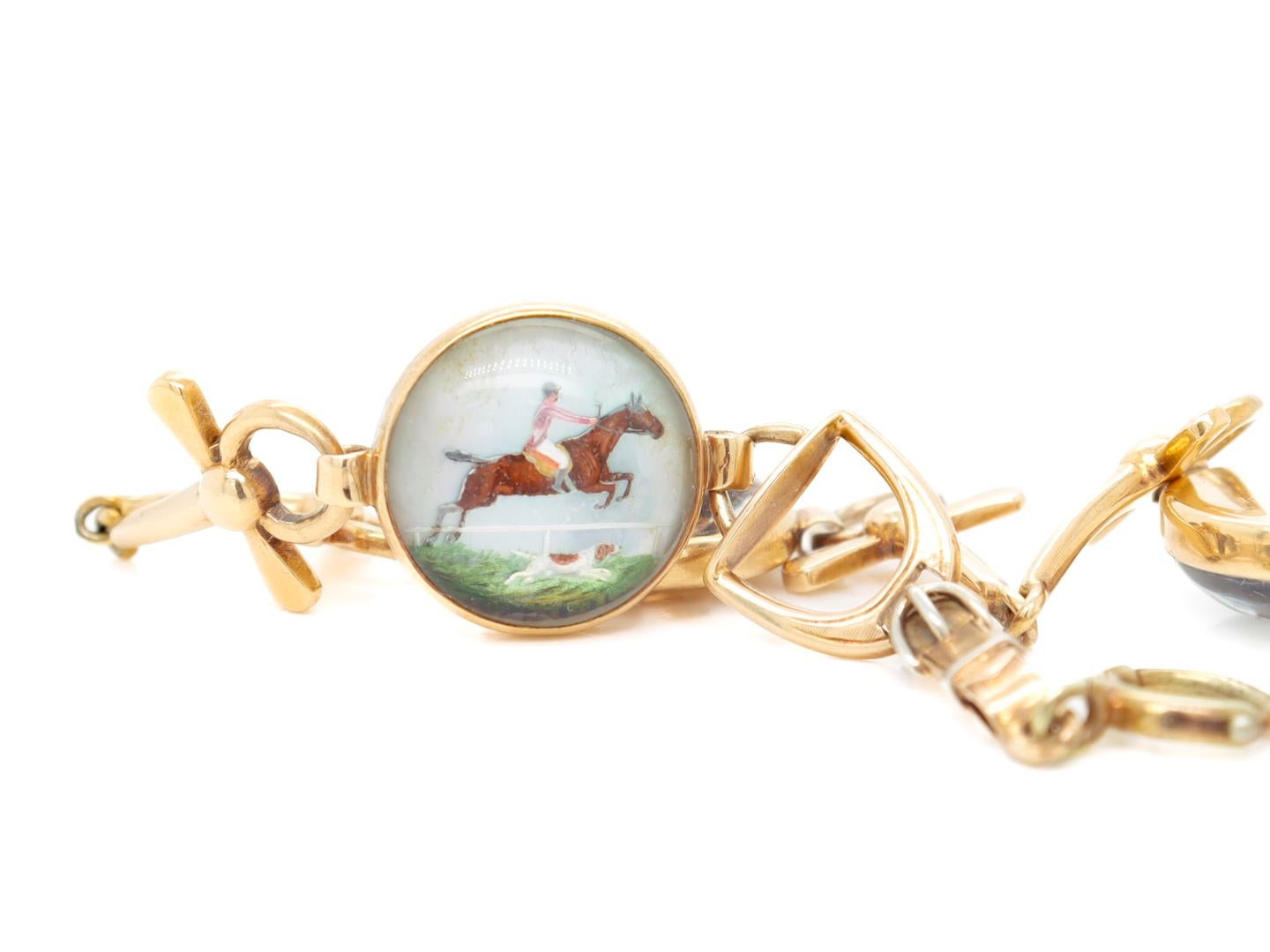 Antique 14k Gold & Essex Crystal Fox Hunt or Equestrian Bracelet 3