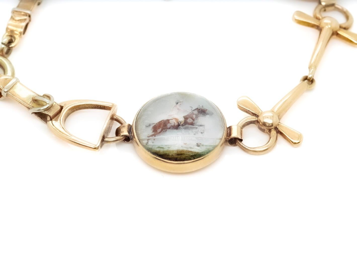 Antique 14k Gold & Essex Crystal Fox Hunt or Equestrian Bracelet 4