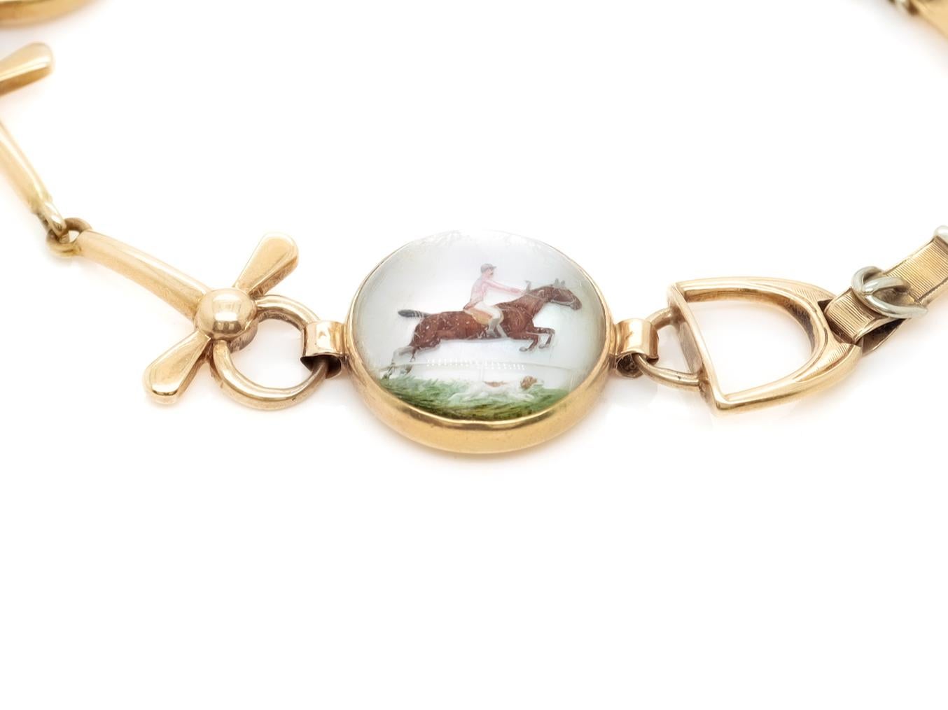 Antique 14k Gold & Essex Crystal Fox Hunt or Equestrian Bracelet 2