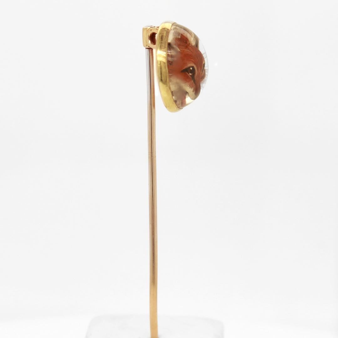 Antique 14k Gold & Essex Crystal Fox's Head Stickpin For Sale 4