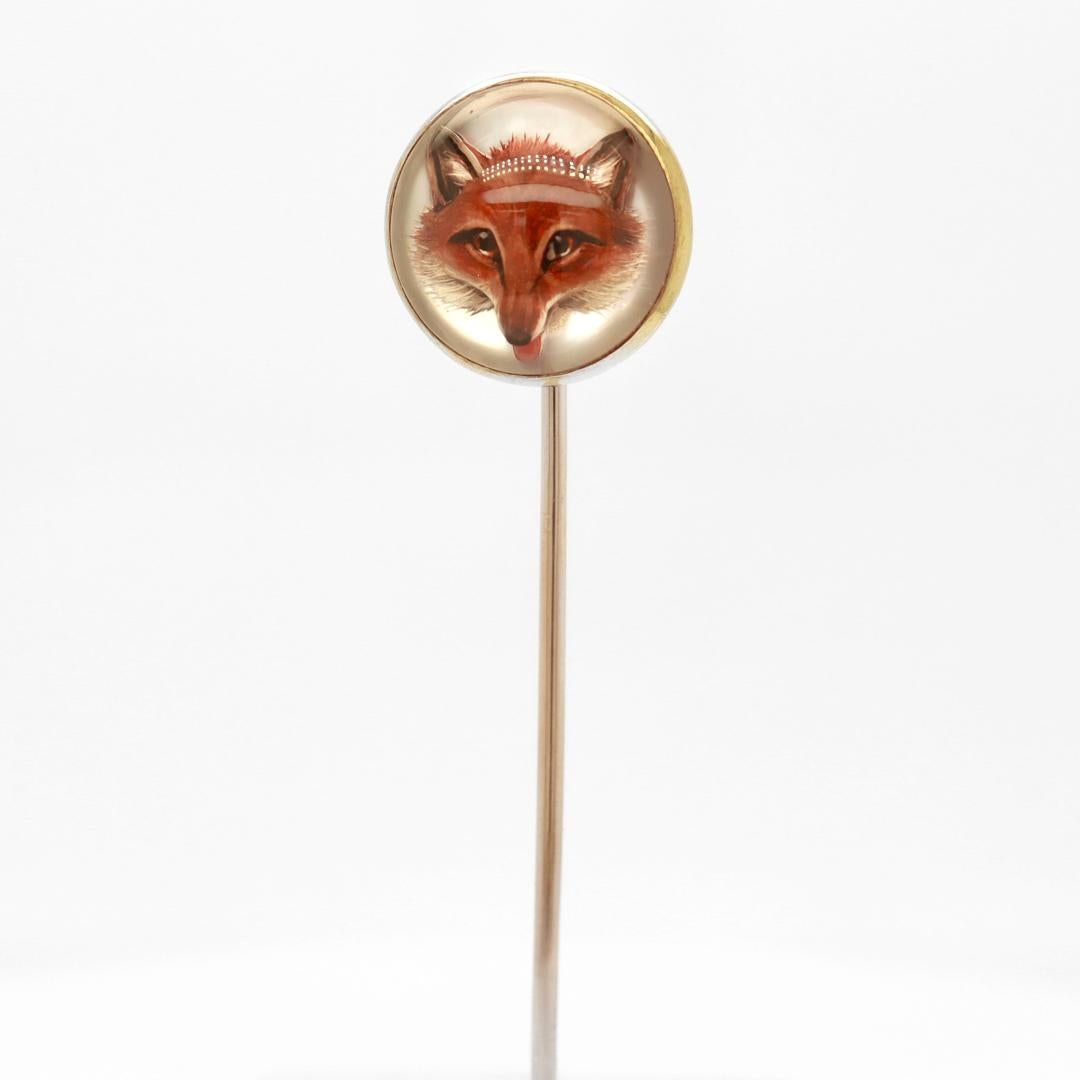 Round Cut Antique 14k Gold & Essex Crystal Fox's Head Stickpin For Sale