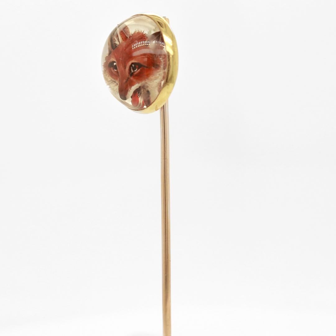 Women's or Men's Antique 14k Gold & Essex Crystal Fox's Head Stickpin For Sale