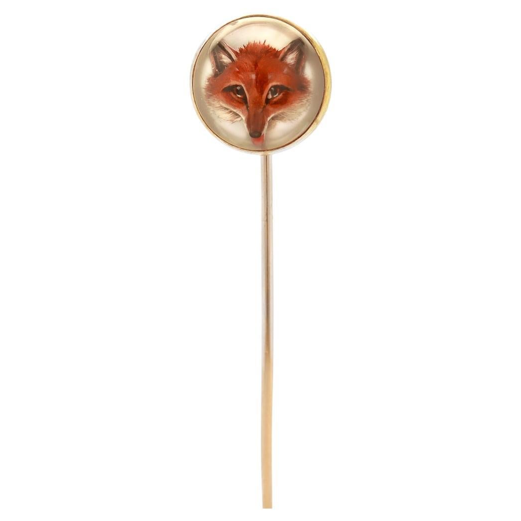 Antique 14k Gold & Essex Crystal Fox's Head Stickpin For Sale