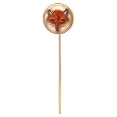 Antike 14k Gold & Essex Kristall Fuchskopf Stickpin mit Fuchskopf