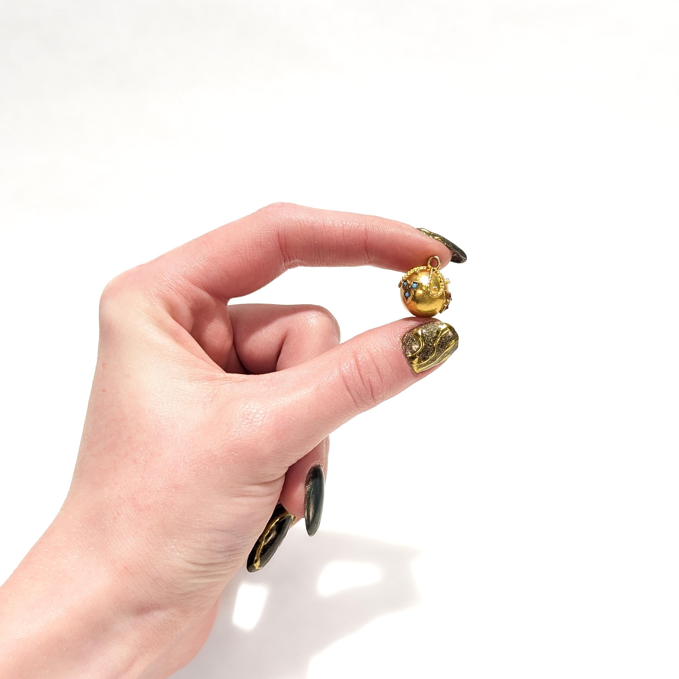 Antique 14K Gold Etruscan Revival Ball Shaped Watch Fob or Charm In Good Condition In Philadelphia, PA