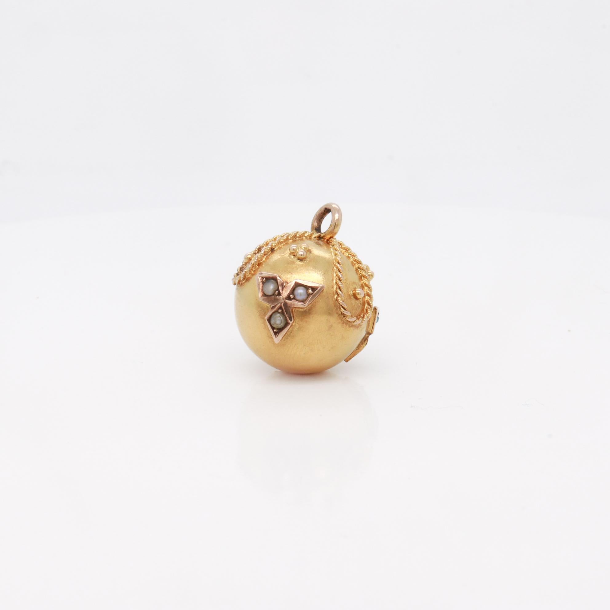 Women's Antique 14K Gold Etruscan Revival Ball Shaped Watch Fob or Charm