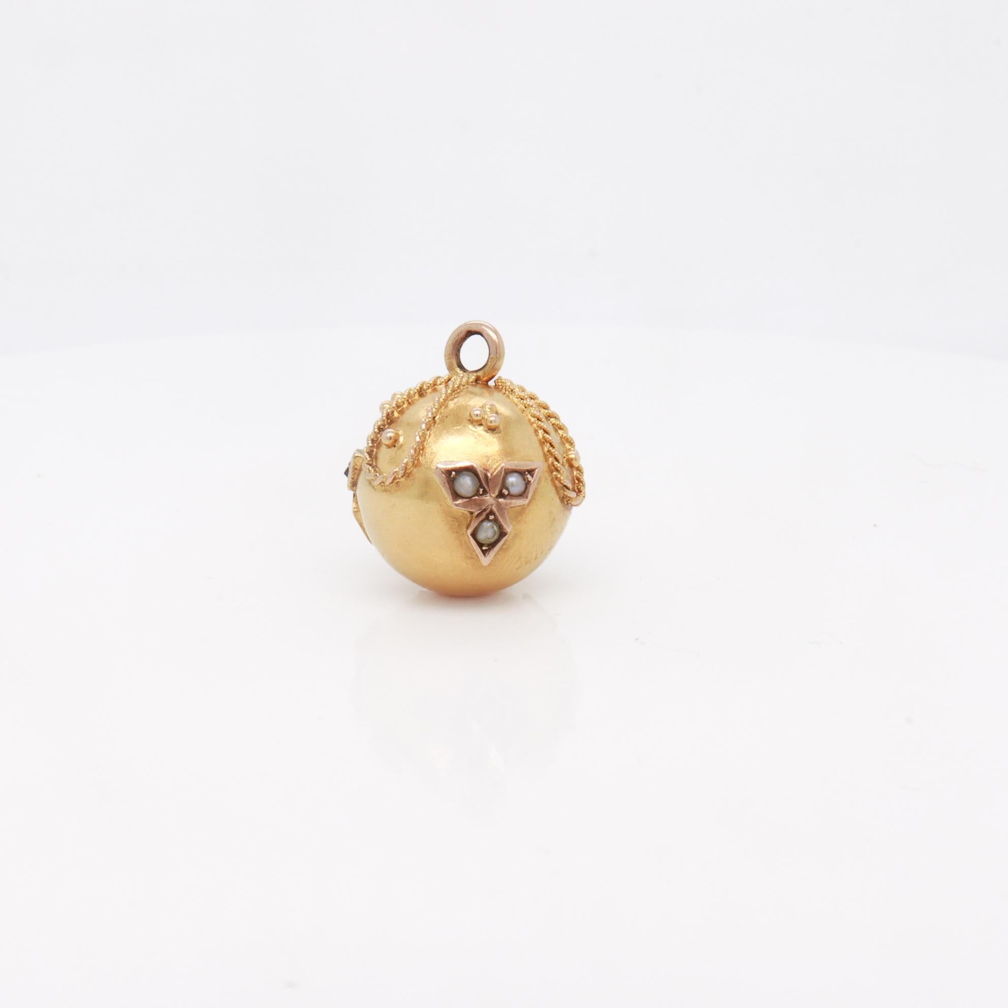 Antique 14K Gold Etruscan Revival Ball Shaped Watch Fob or Charm 1