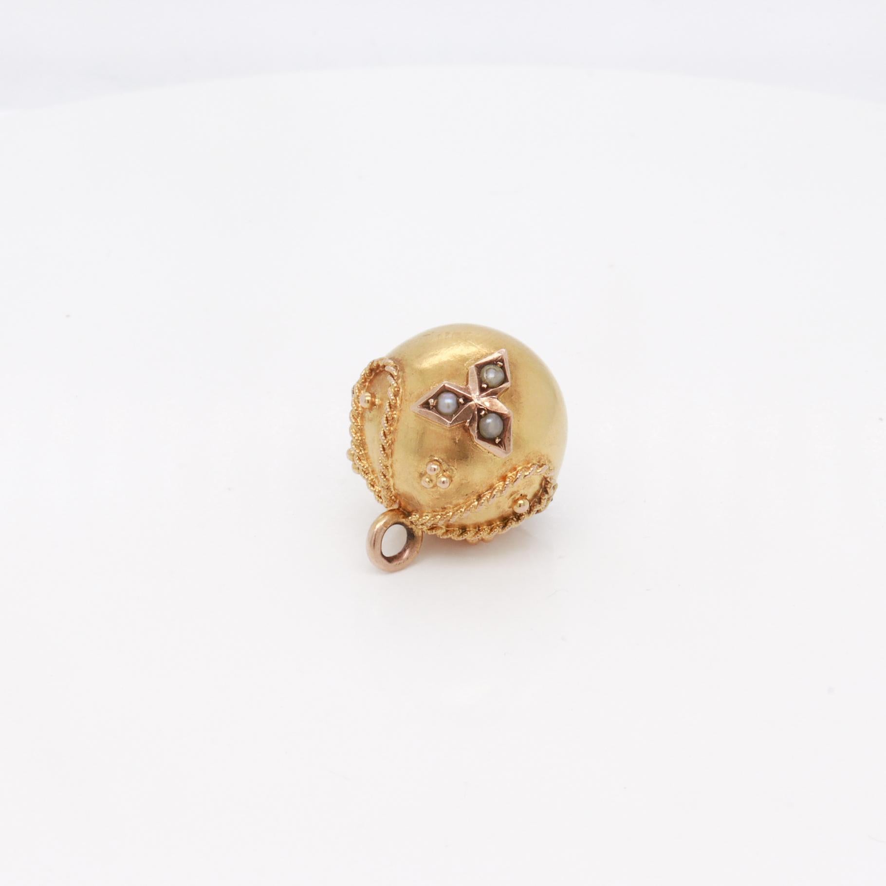 Antique 14K Gold Etruscan Revival Ball Shaped Watch Fob or Charm 5
