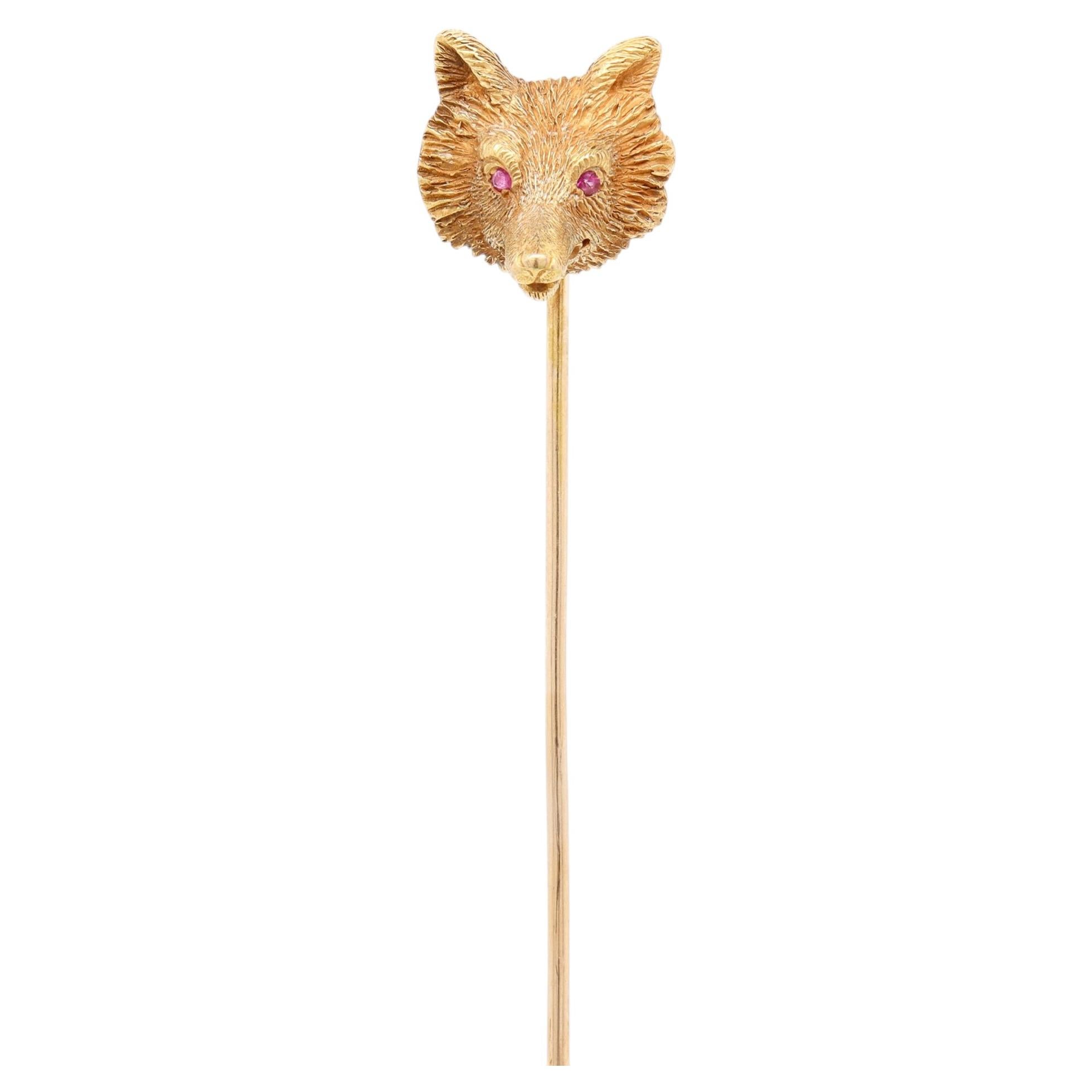 Antique 14K Gold Figural Fox Head Stickpin