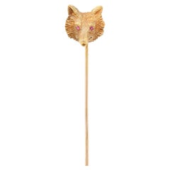 Antique 14K Gold Figural Fox Head Stickpin