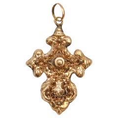 Antique 14K Gold Filigree and Cannetille Cross Pendant 
