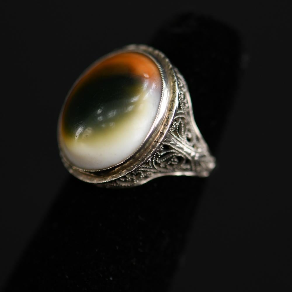 Antique 14-Karat Gold Filigree Eye of Shiva Shell Ring For Sale 6