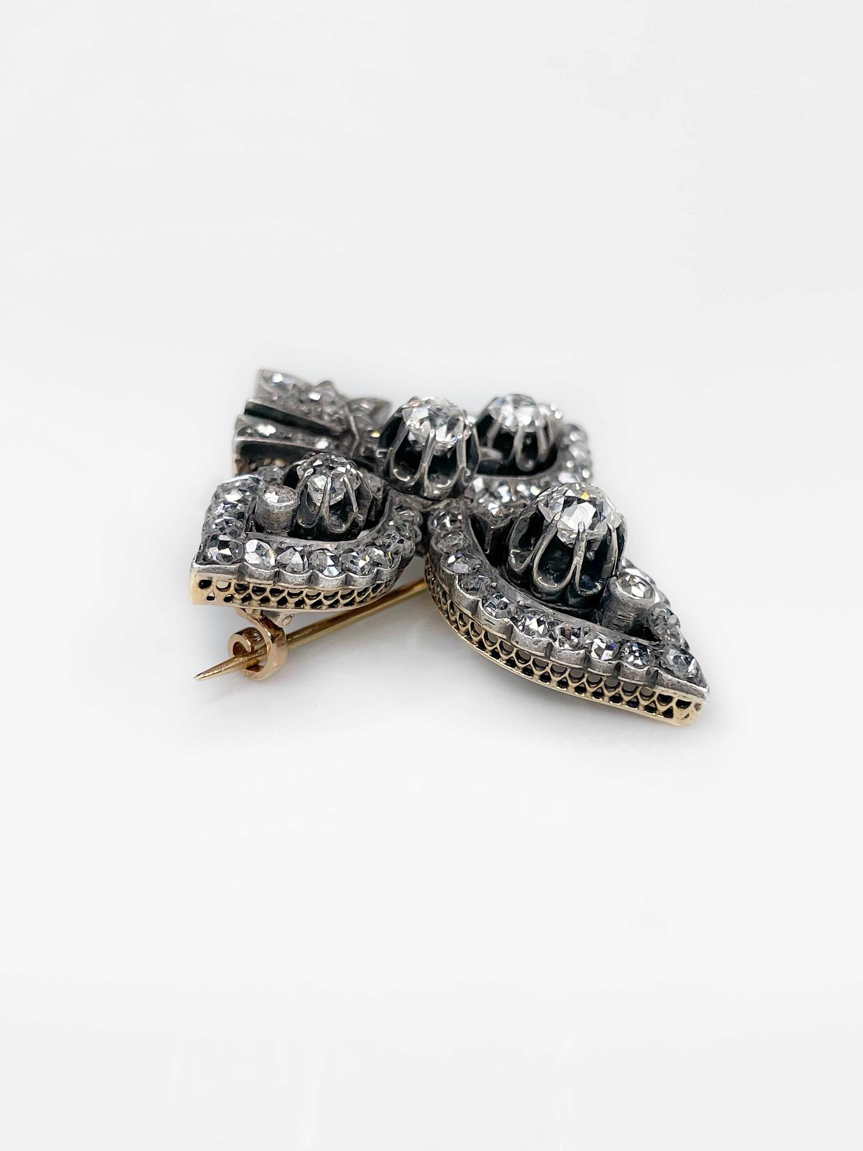 Antique 14K Gold “Fleur-de-lis” Diamond Brooch Pendant XIX Century 4