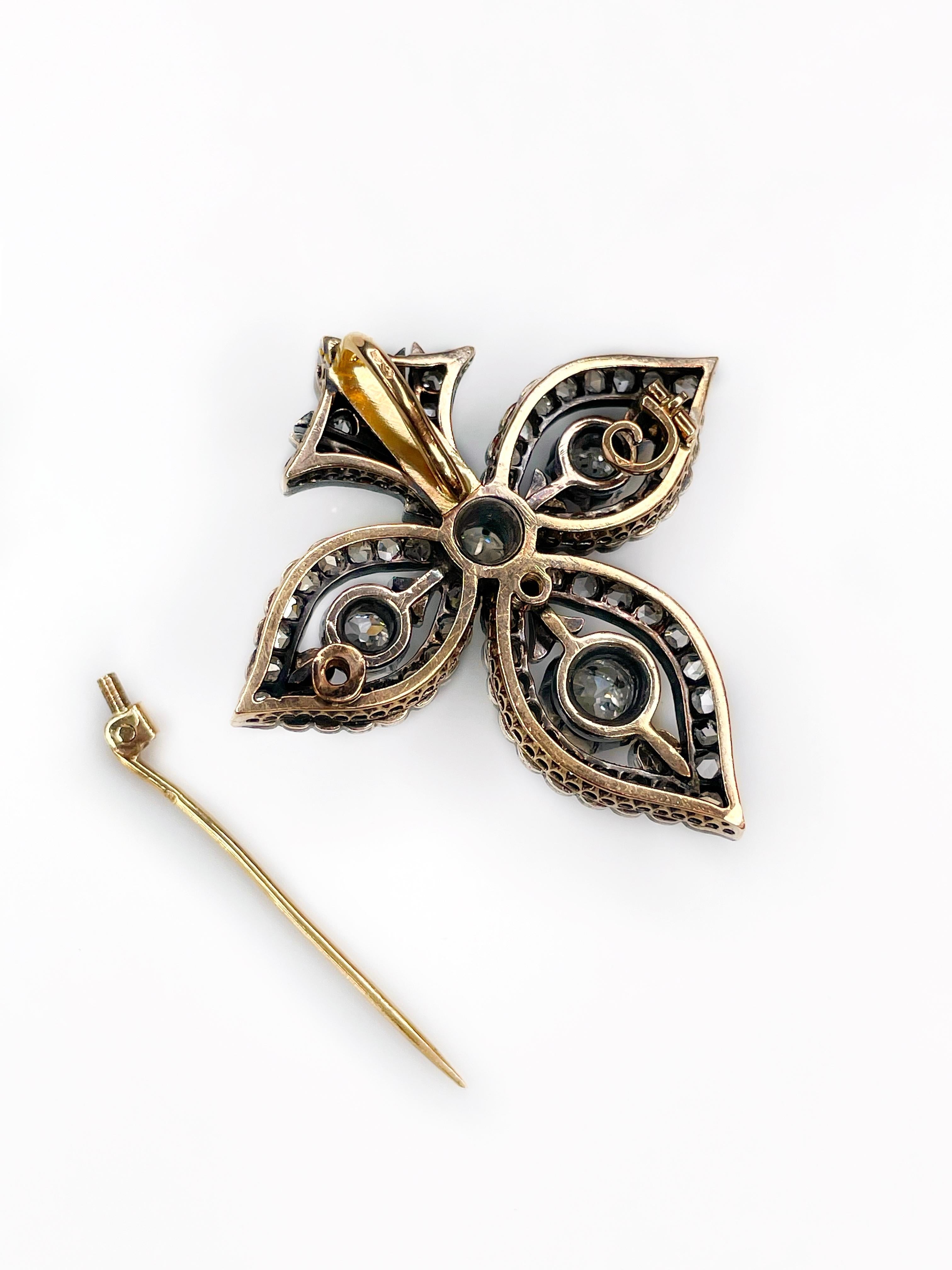 Antique 14K Gold “Fleur-de-lis” Diamond Brooch Pendant XIX Century 5