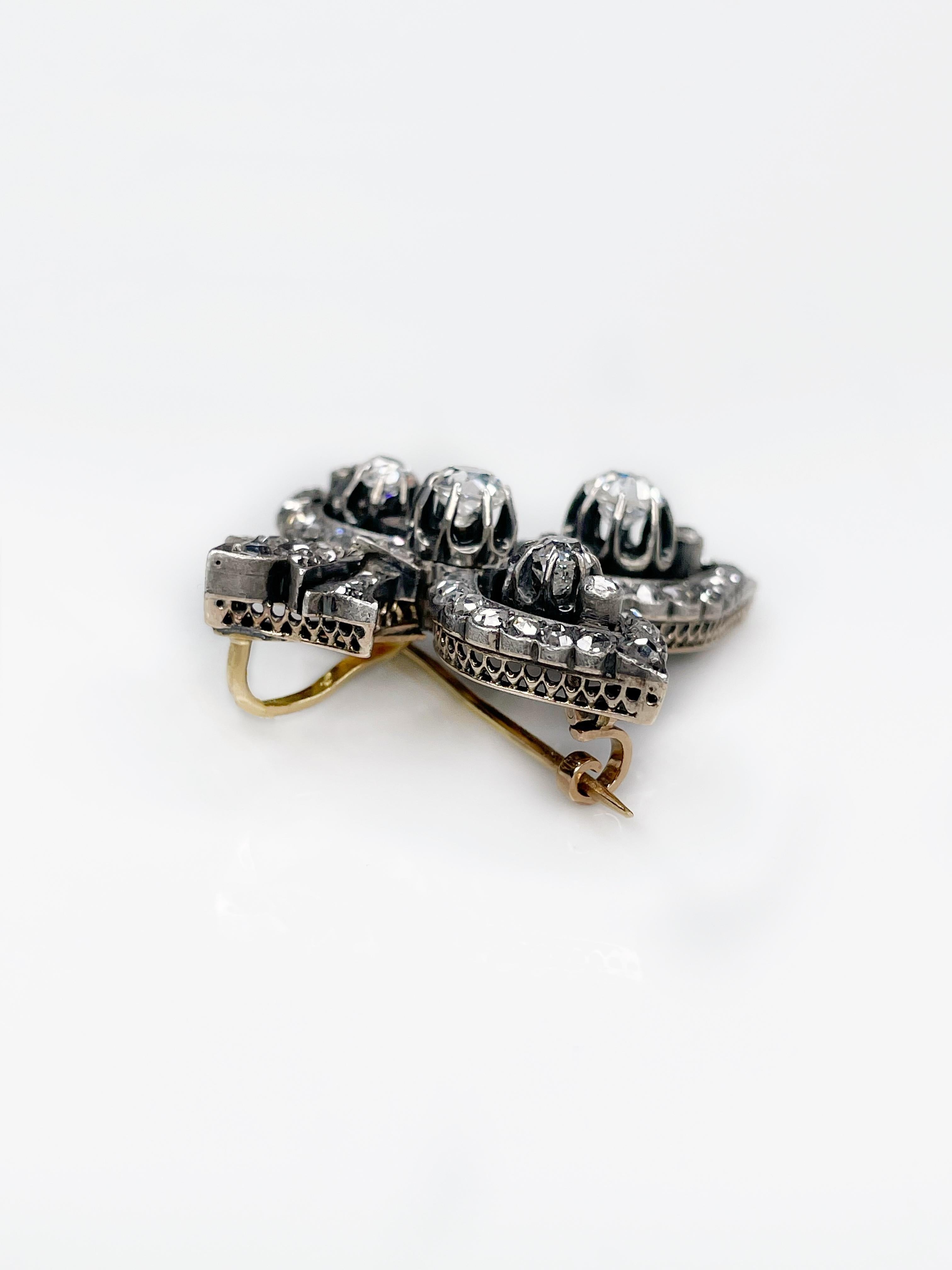 Women's or Men's Antique 14K Gold “Fleur-de-lis” Diamond Brooch Pendant XIX Century