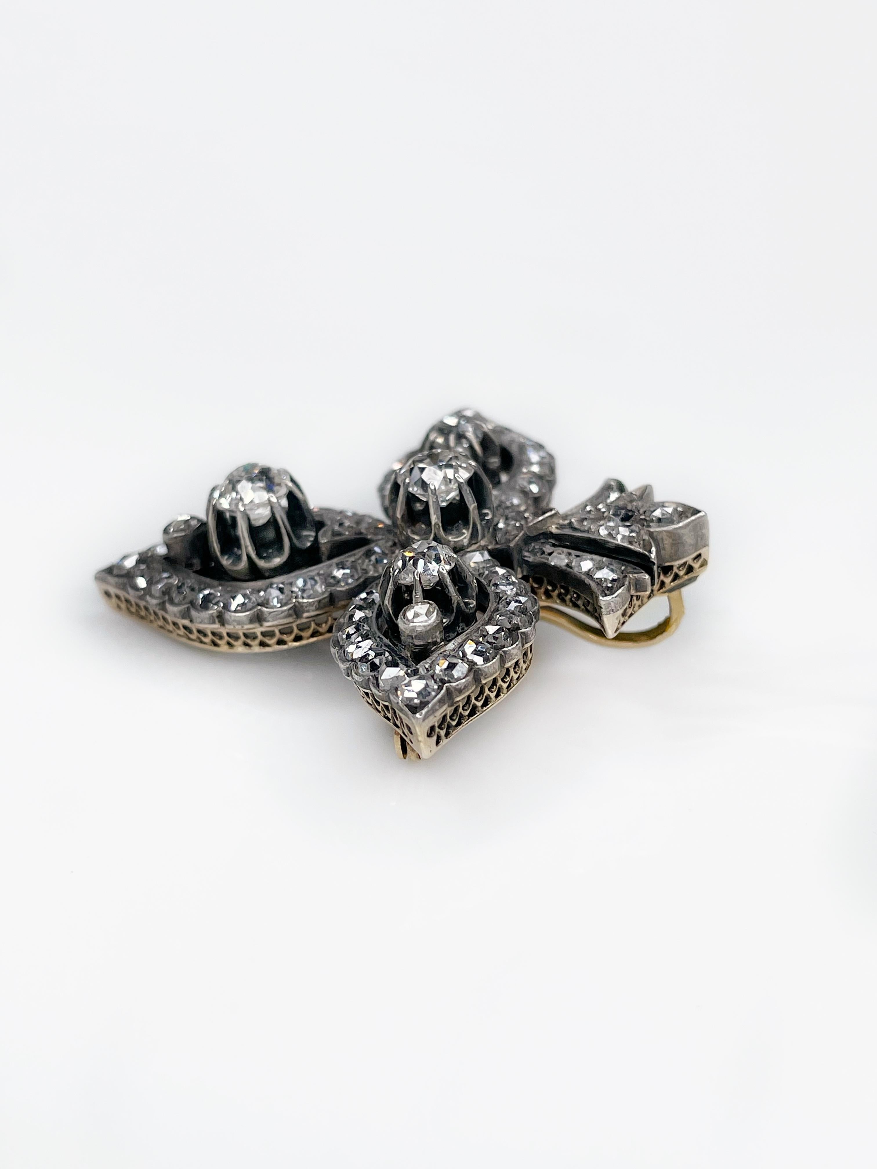 Antique 14K Gold “Fleur-de-lis” Diamond Brooch Pendant XIX Century 2
