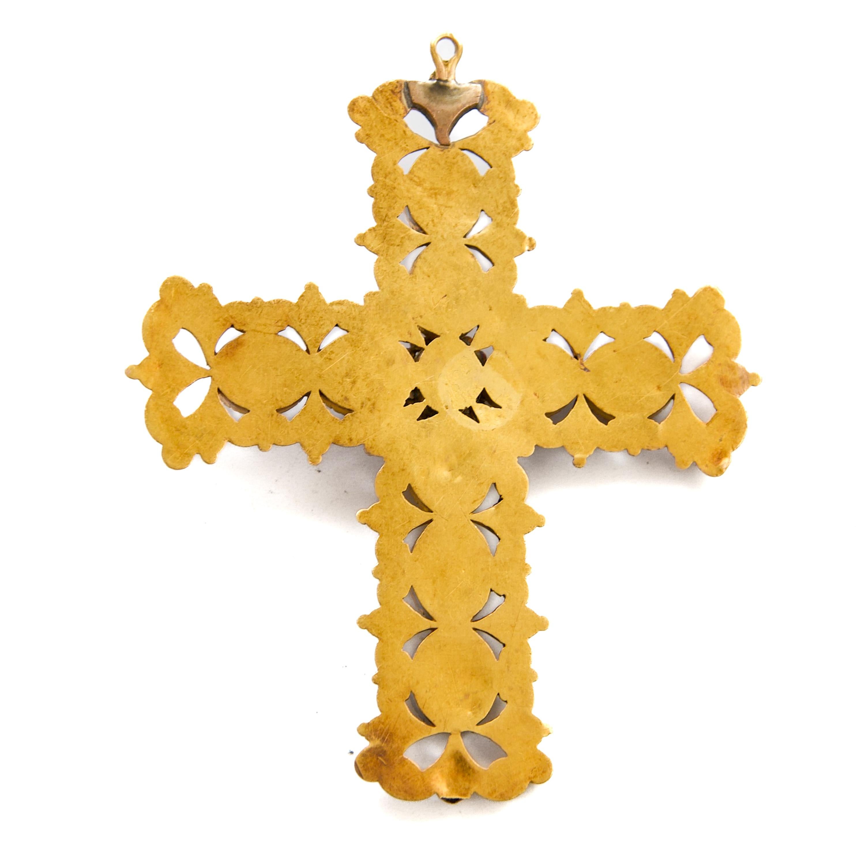 Antico ciondolo a croce in oro 14K e granato, Boemia, XIX secolo In condizioni buone in vendita a Rotterdam, NL