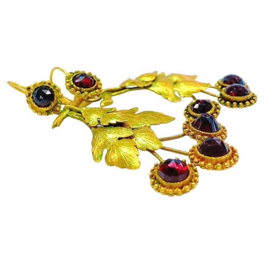 Antique Garnet Day and Night Gold Earrings  For Sale 1