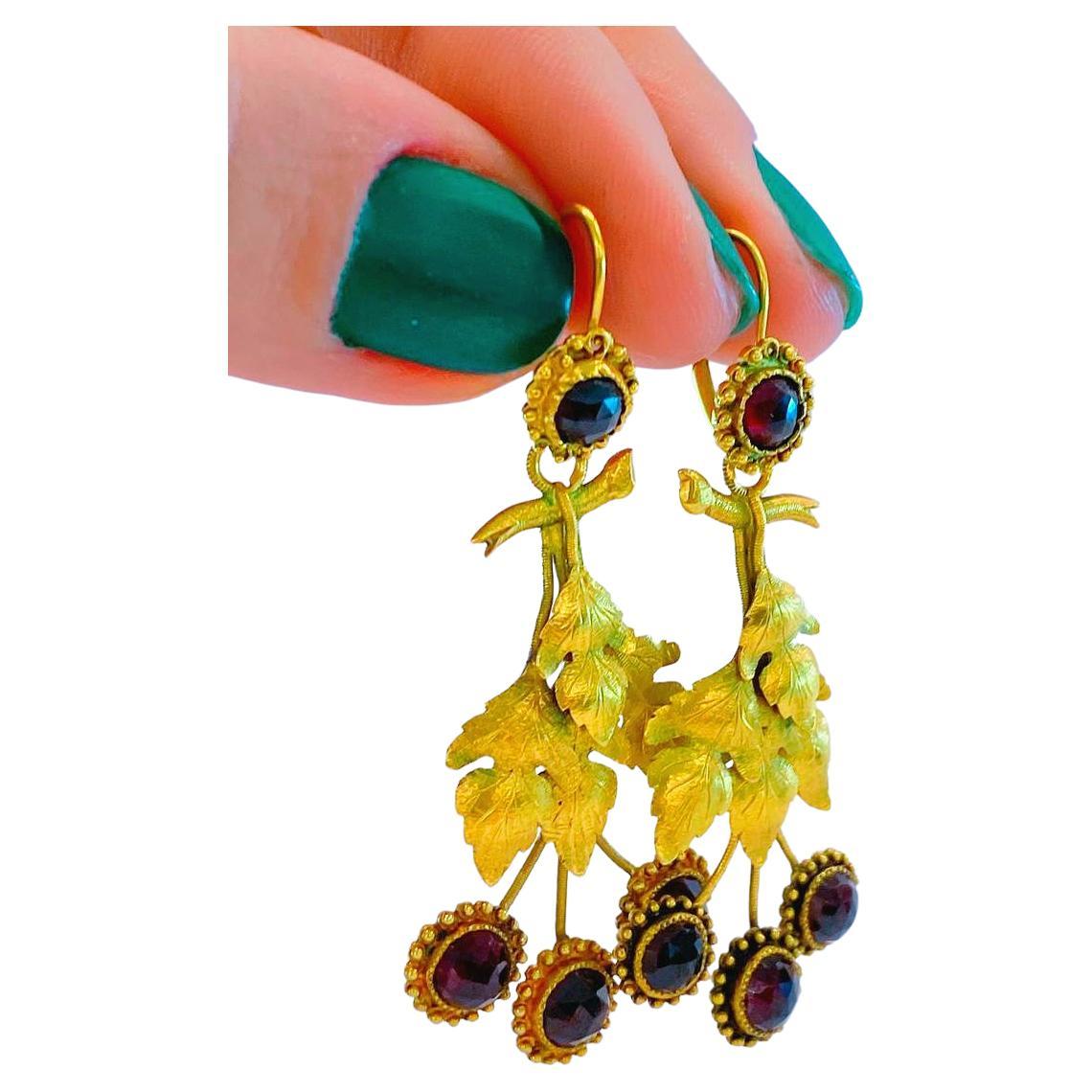 Antique Garnet Day and Night Gold Earrings  For Sale 2