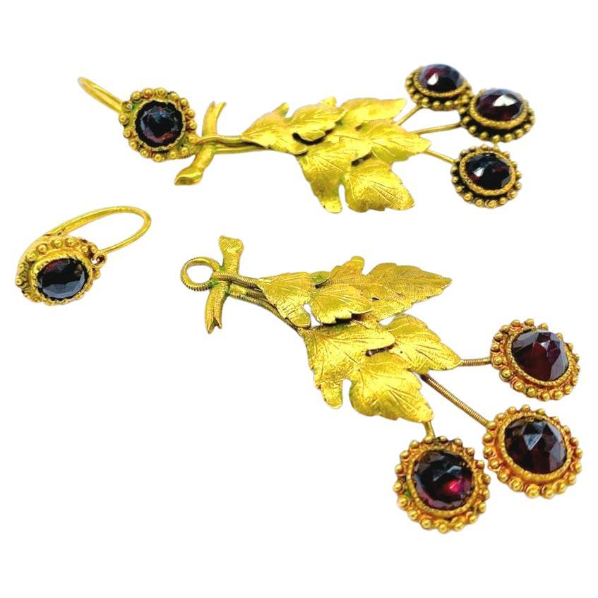 Antique Garnet Day and Night Gold Earrings  For Sale