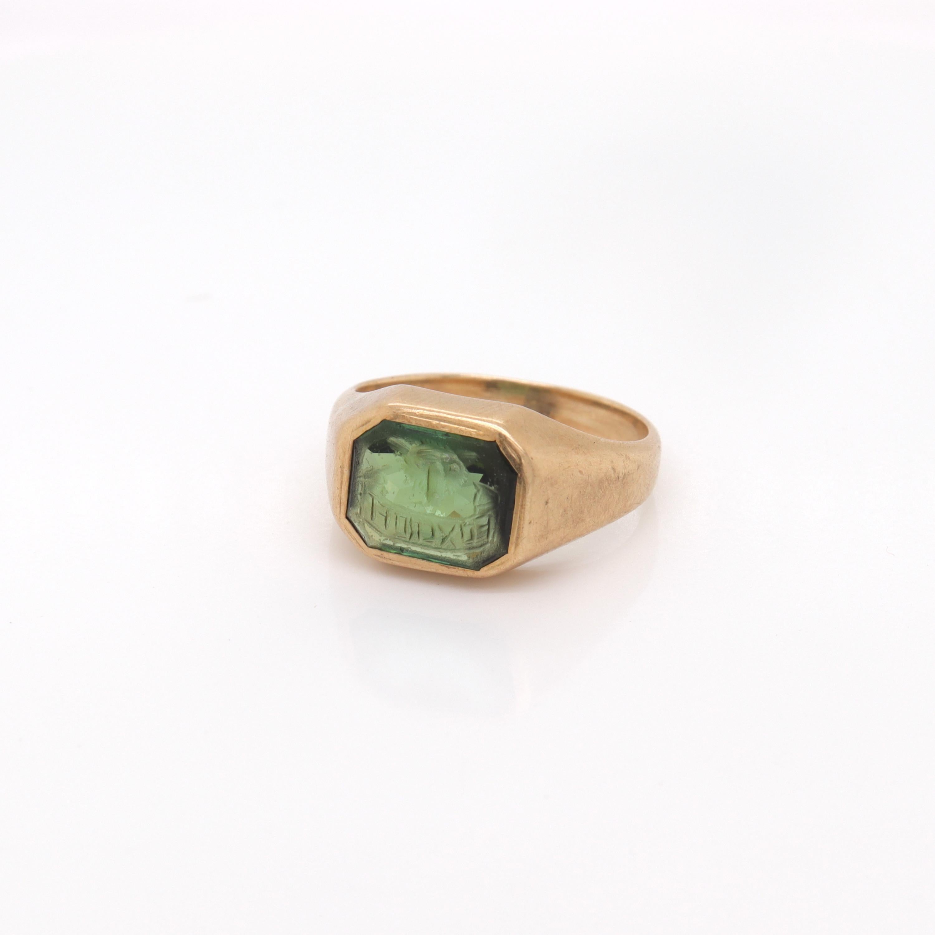 Retro Antique 14K Gold & Gemstone Foxcroft School Signet Ring by Black, Starr, & Frost