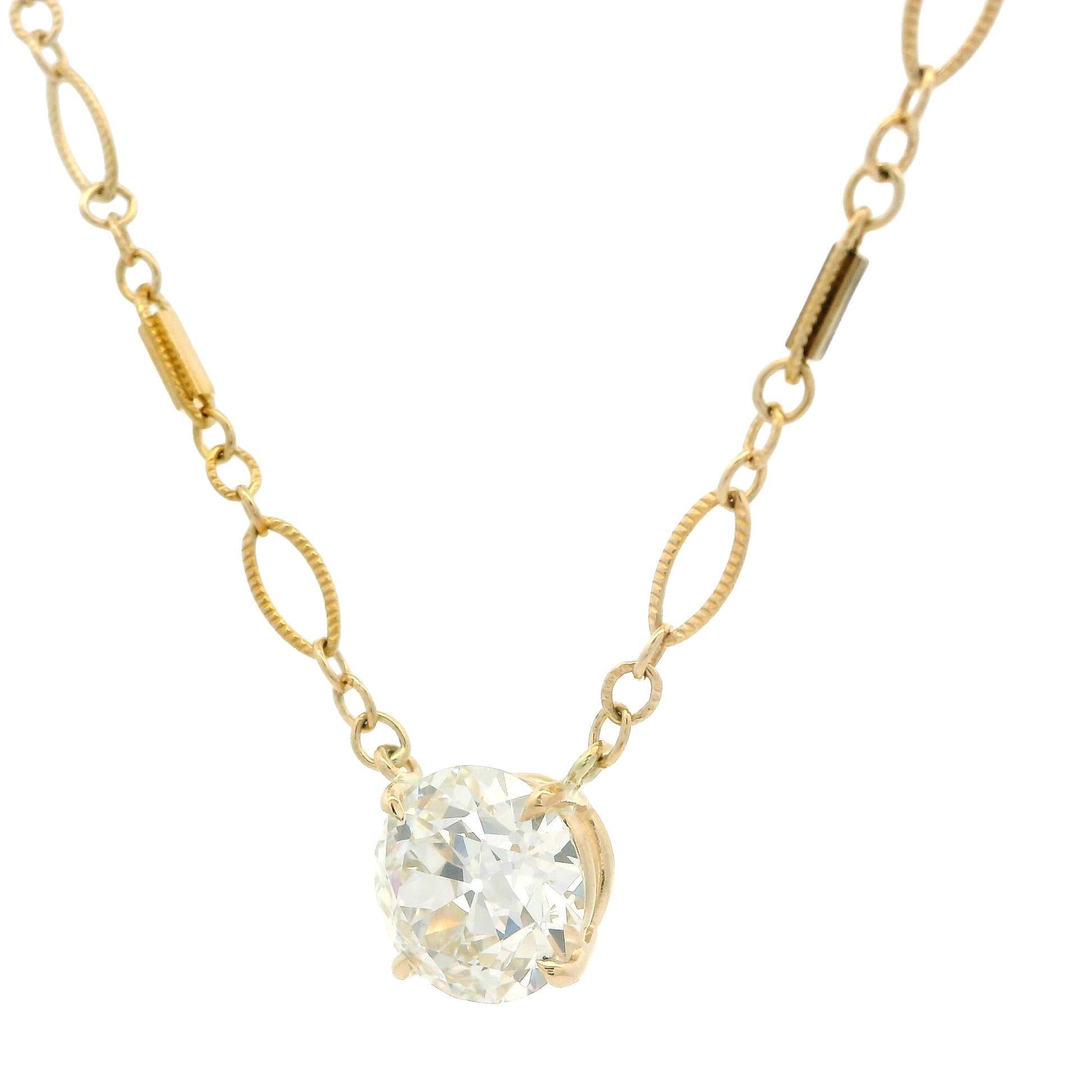 Antique 14k Gold GIA 1.82ct Old European Diamond Solitaire Pendant Necklace For Sale 6