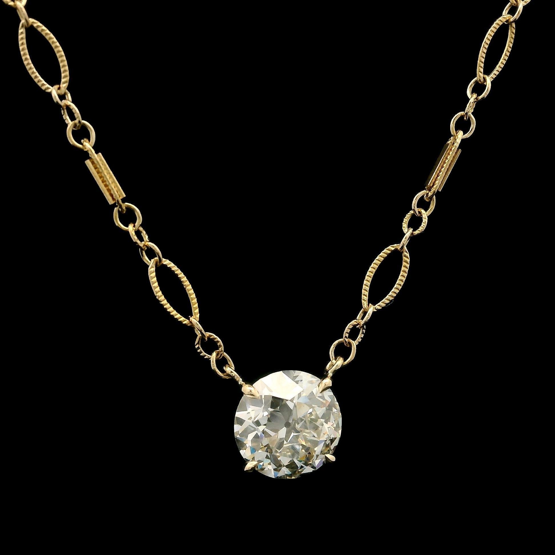 Antique 14k Gold GIA 1.82ct Old European Diamond Solitaire Pendant Necklace For Sale 7