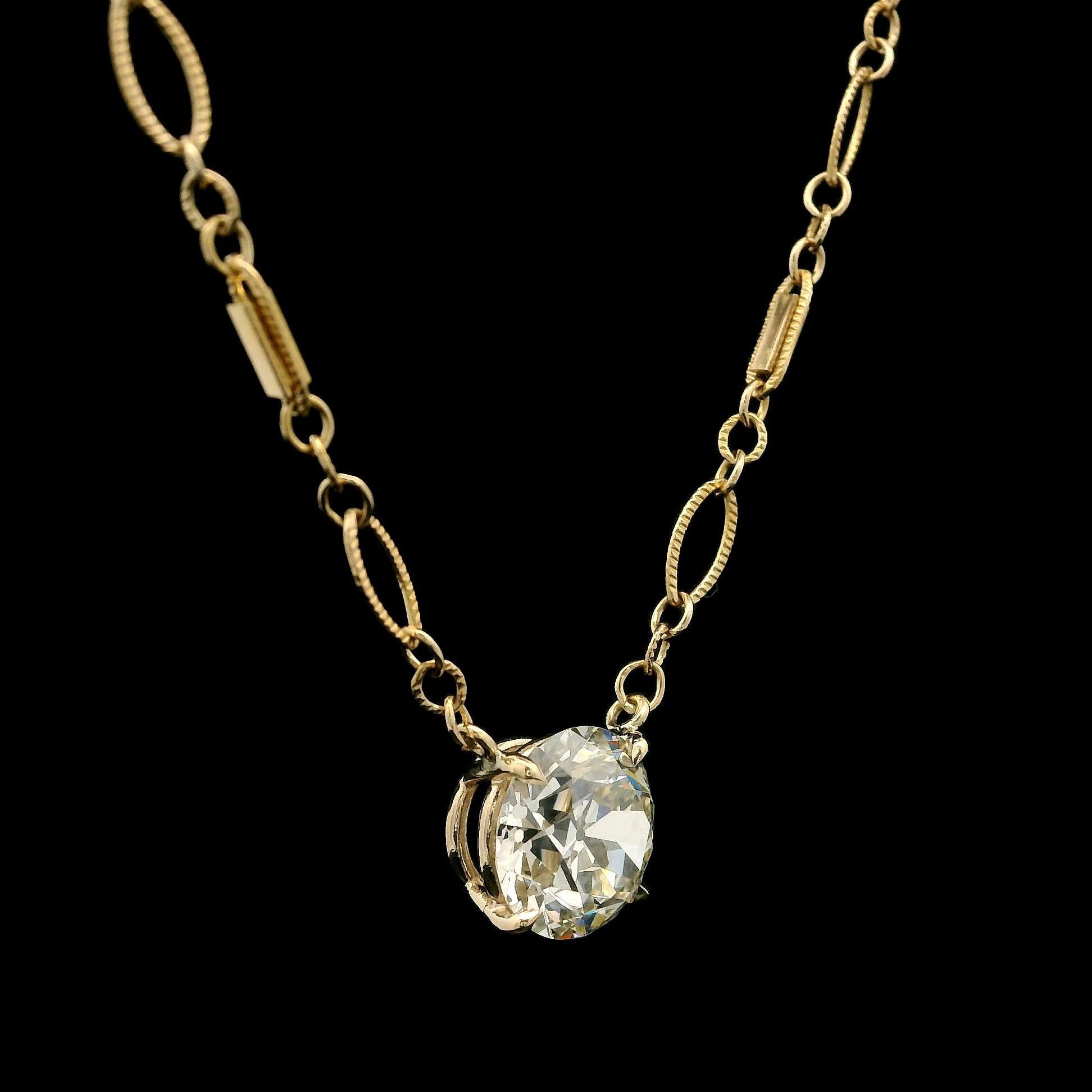 Antique 14k Gold GIA 1.82ct Old European Diamond Solitaire Pendant Necklace For Sale 8