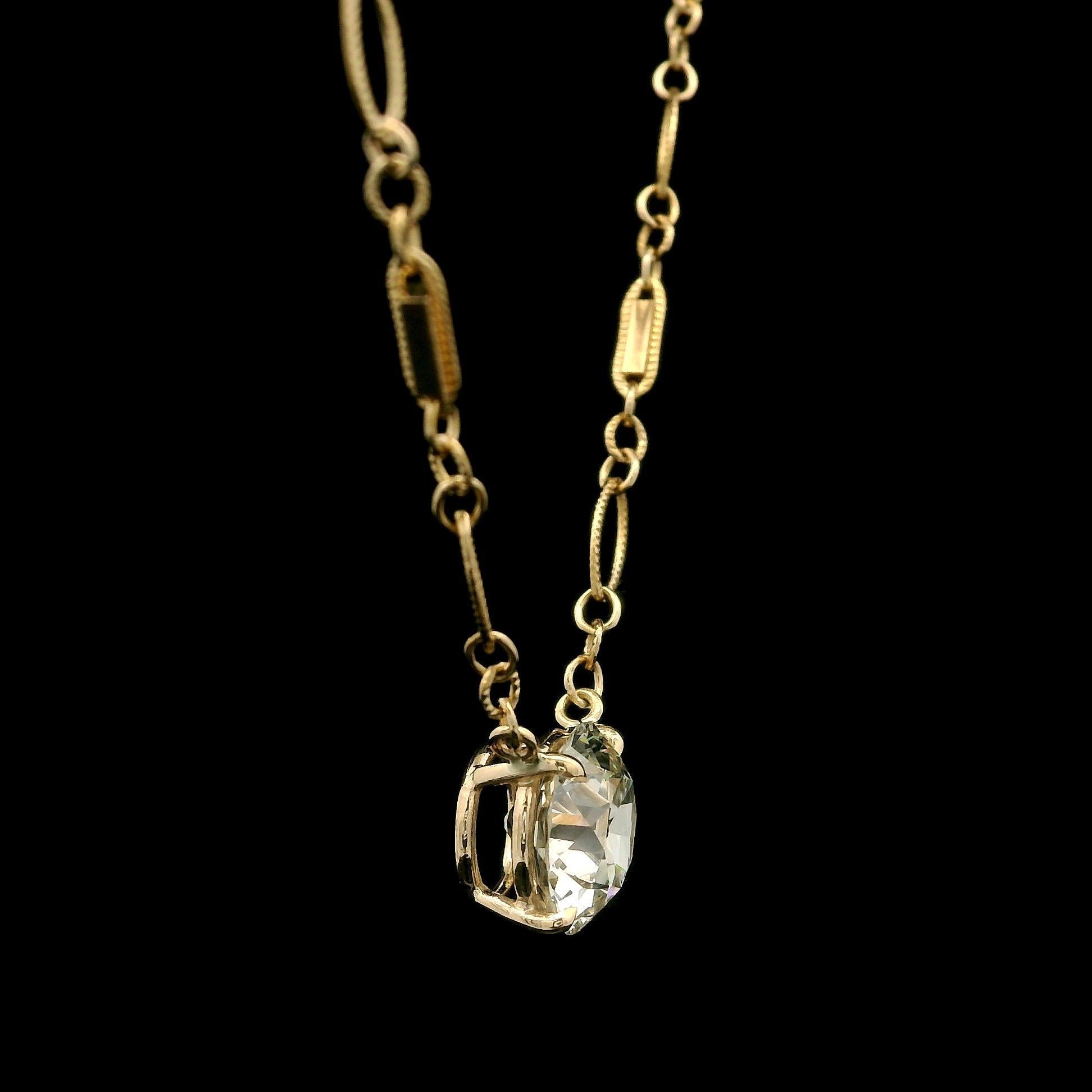 Old European Cut Antique 14k Gold GIA 1.82ct Old European Diamond Solitaire Pendant Necklace For Sale