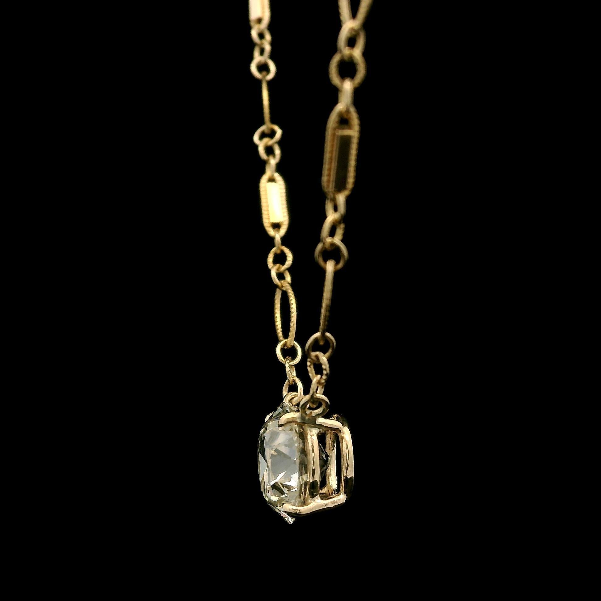 Women's Antique 14k Gold GIA 1.82ct Old European Diamond Solitaire Pendant Necklace For Sale
