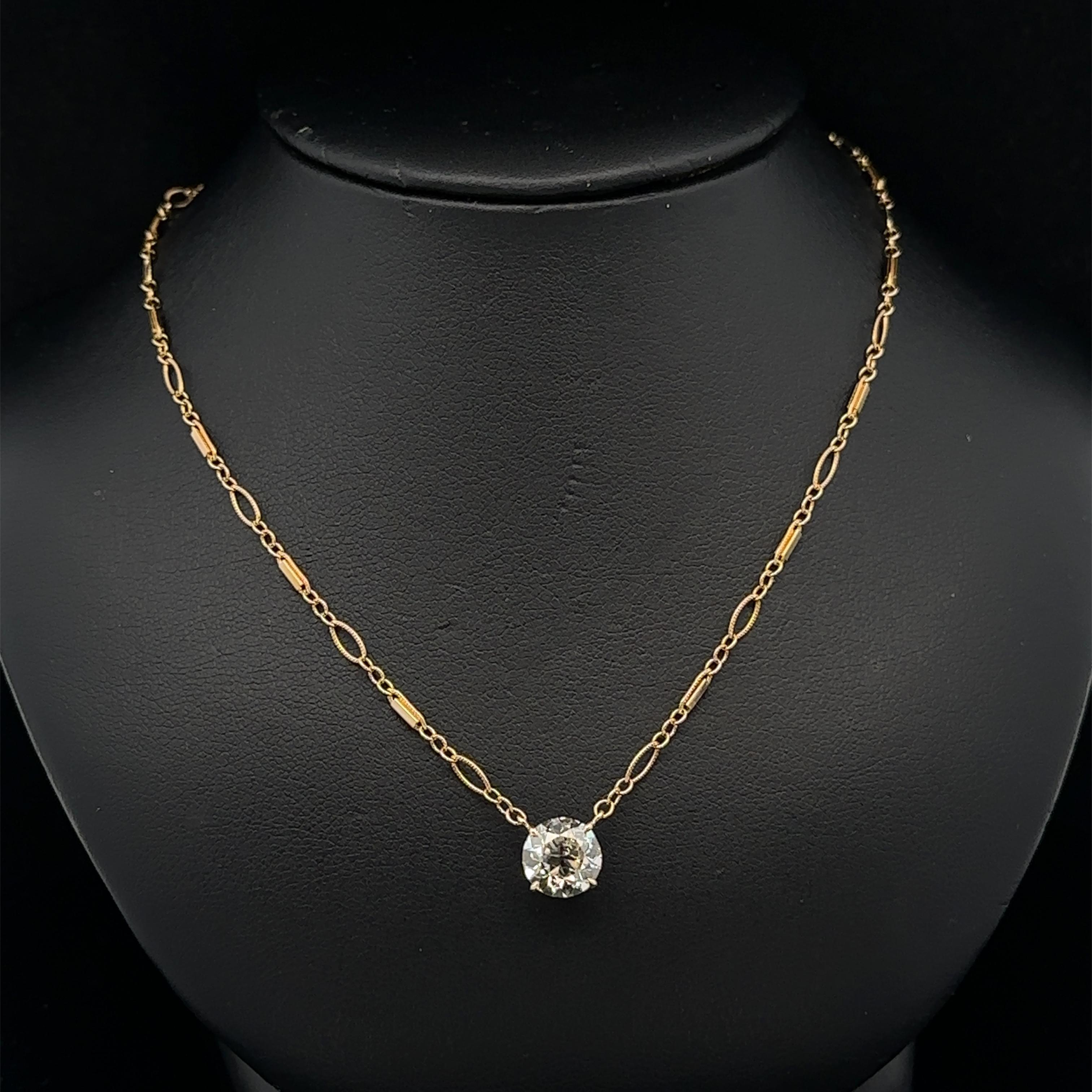 Antique 14k Gold GIA 1.82ct Old European Diamond Solitaire Pendant Necklace For Sale 1