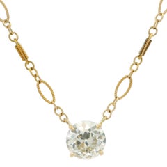 Collar Colgante Solitario Antiguo Diamante Europeo GIA 14k Oro 1.82ct