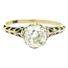 Antique 14k Gold GIA .96ct Old European Diamond Open Work Engagement Ring