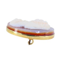 Antique 14K Gold Hardstone Agate Cameo Brooch