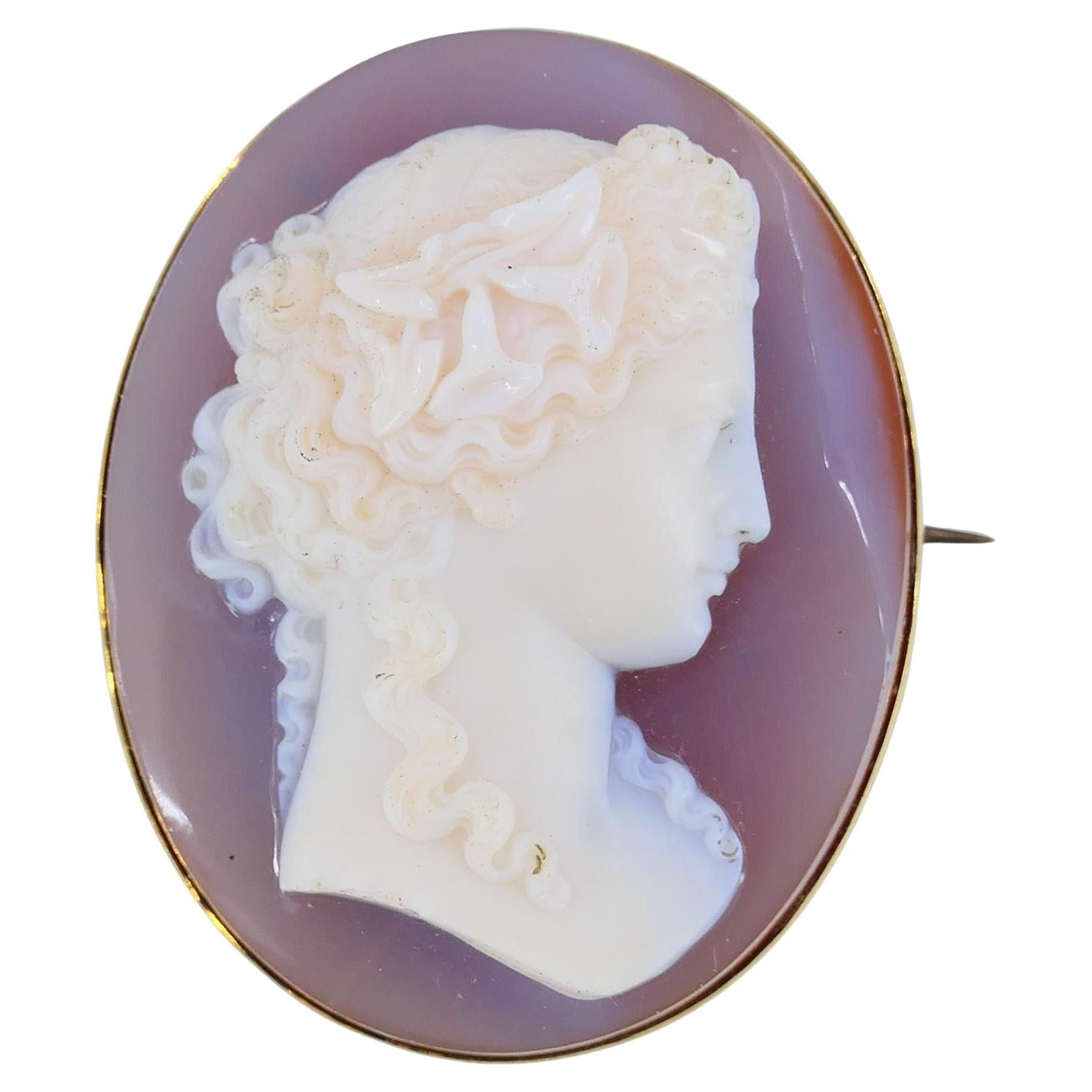 Broche camafeo de ágata de oro duro antiguo de 14 quilates