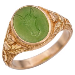Antique 14k Gold Horse Intaglio Jade Ring