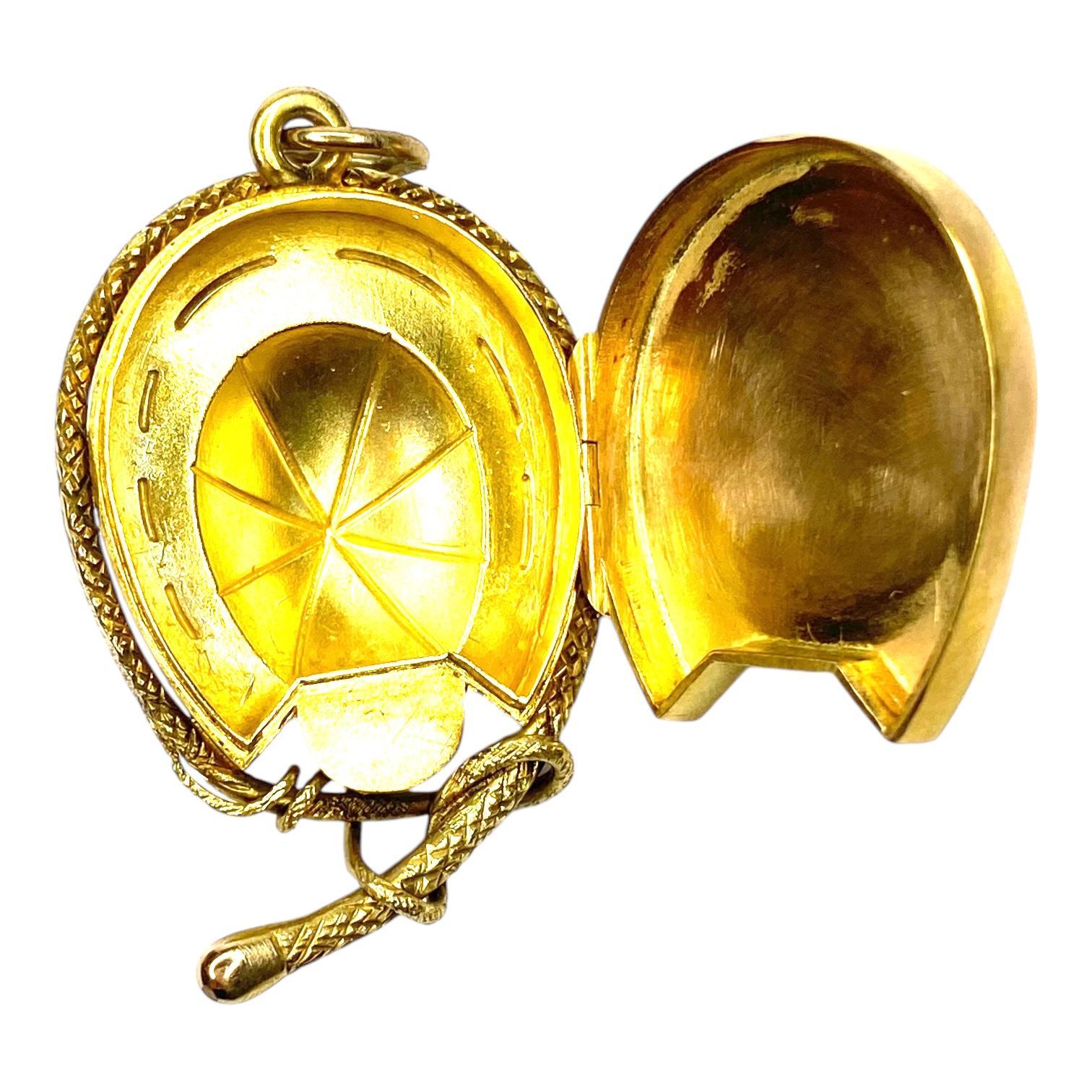 Antique 14K Gold Horseshoe Jockey Locket 1