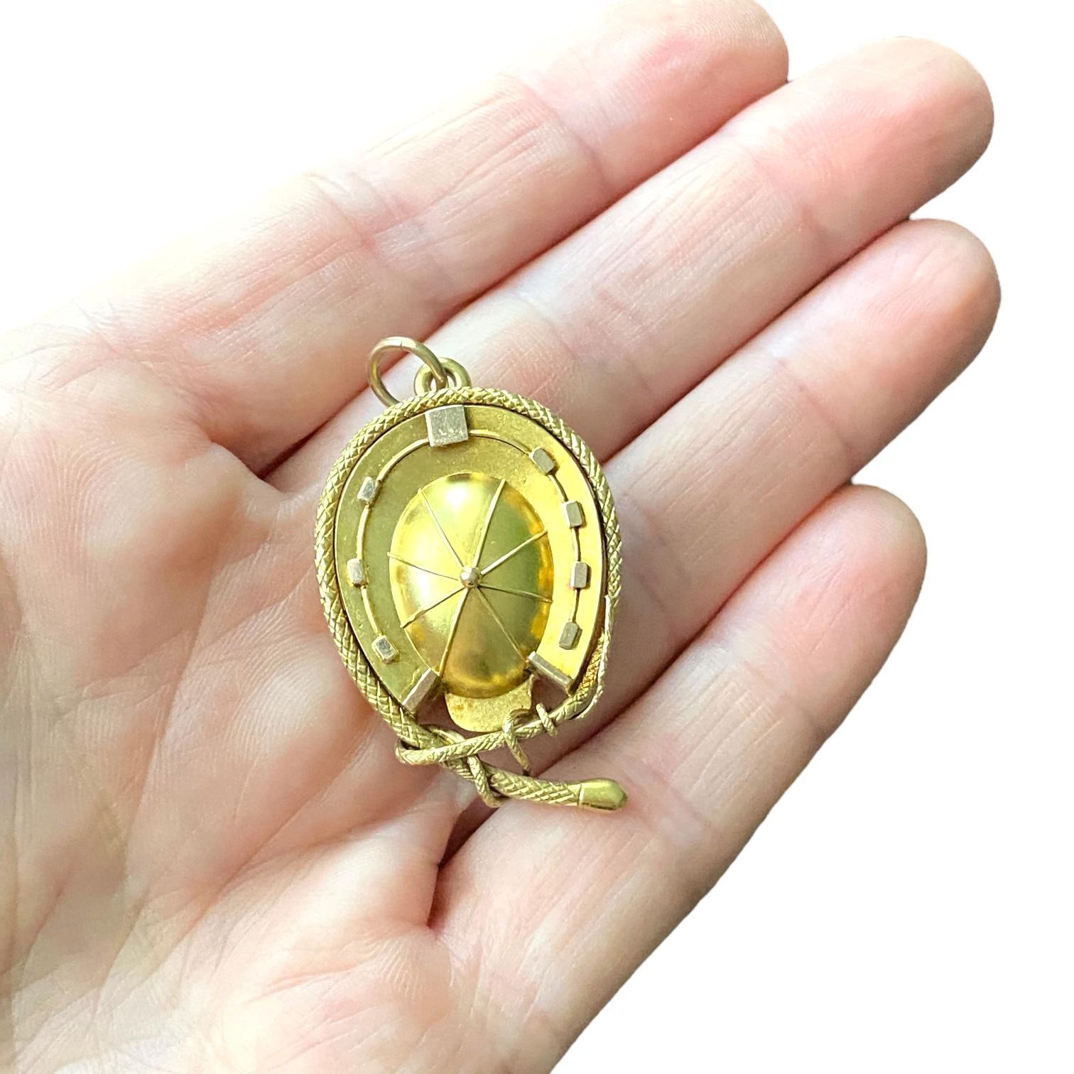 Antique 14K Gold Horseshoe Jockey Locket 2
