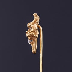 Antique 14K Gold Lion Stickpin with Diamond Eyes Circa 1900