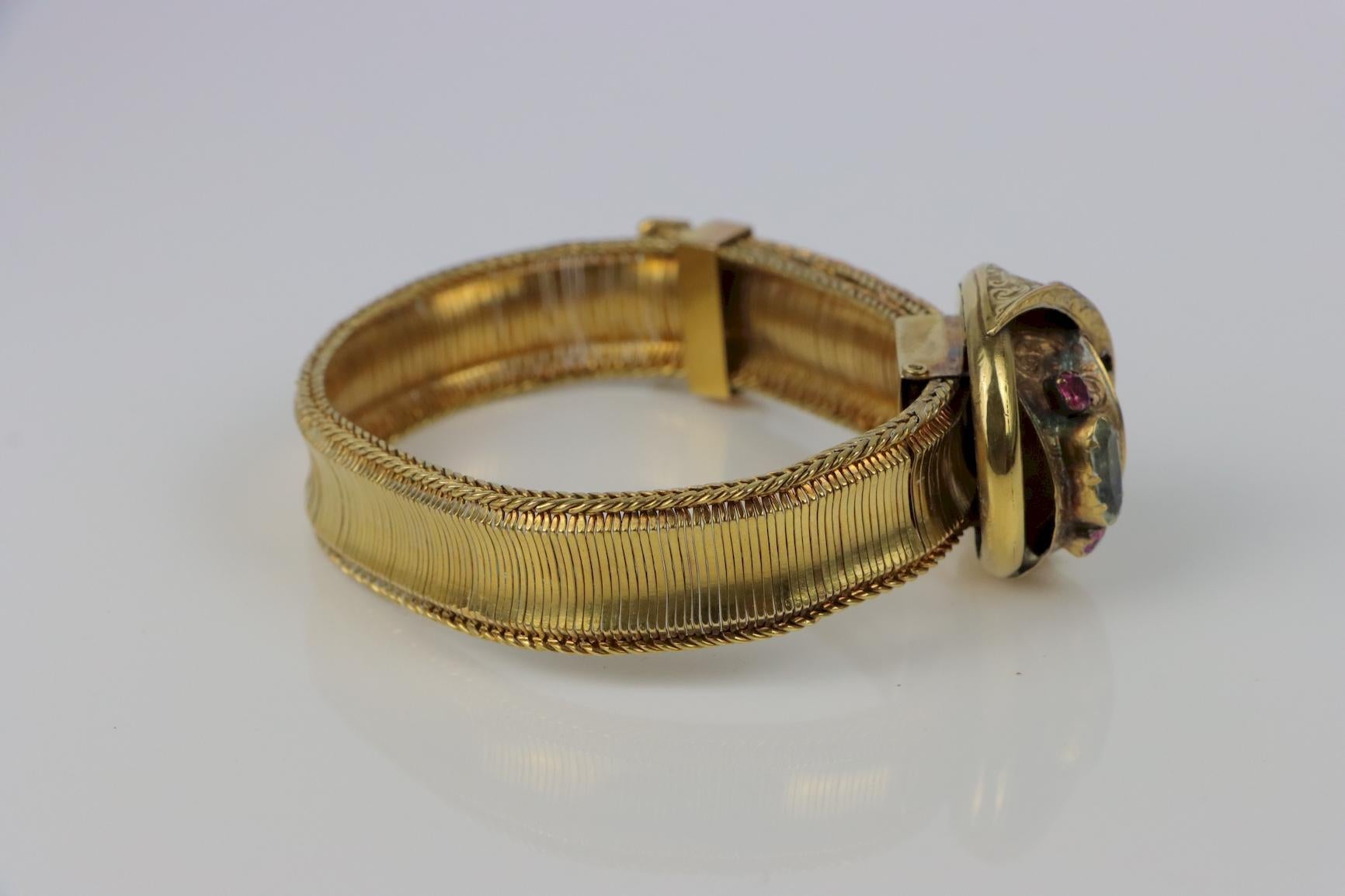 Women's Antique 14K Gold Mesh Belt Bracelet Aquarmarine