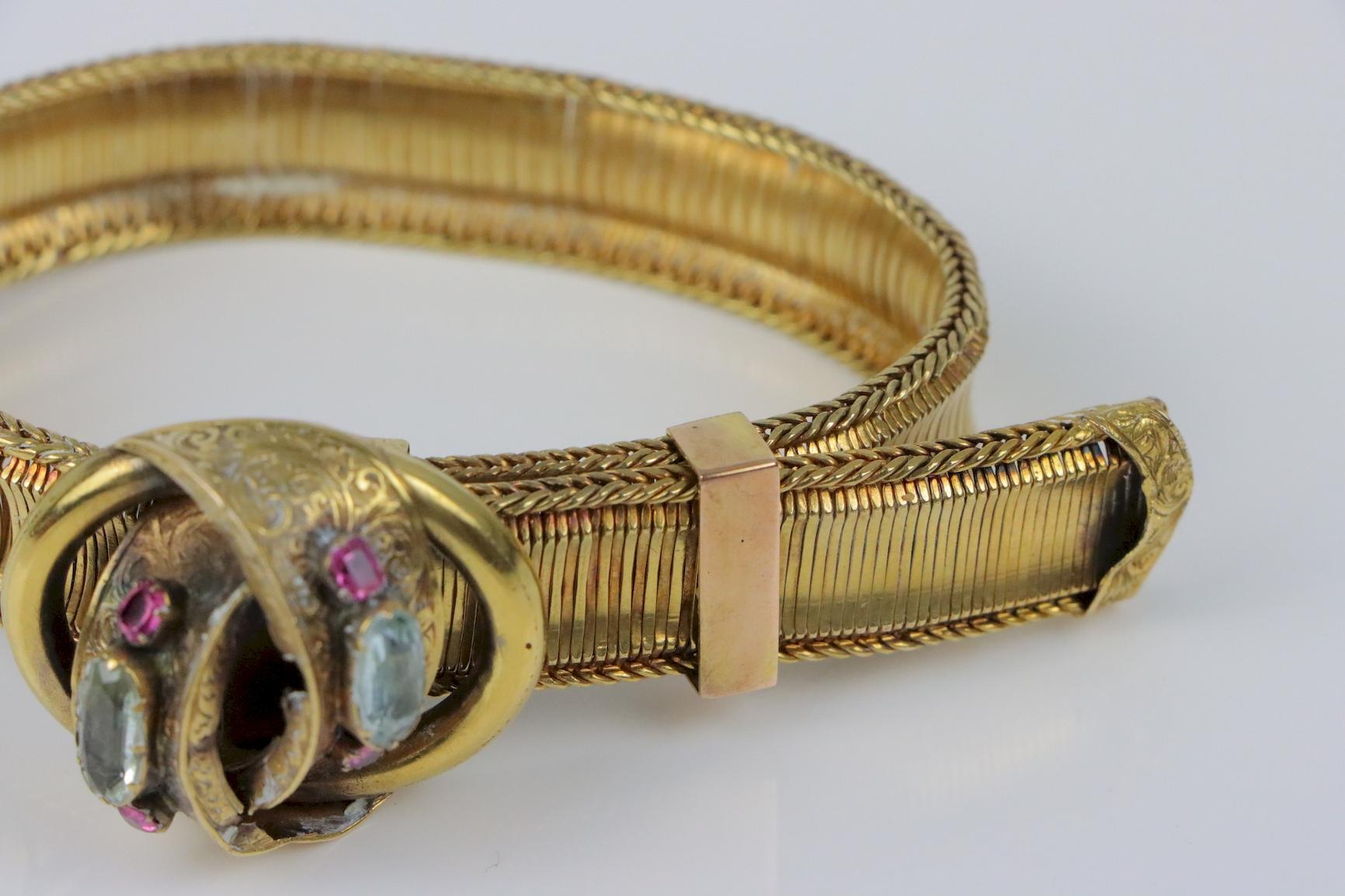 Antique 14K Gold Mesh Belt Bracelet Aquarmarine 4