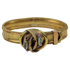 Antique 14K Gold Mesh Belt Bracelet Aquarmarine