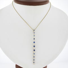 Antique 14k Gold Montana Sapphire & Seed Pearl Long Pendant w/ New 18" Box Chain